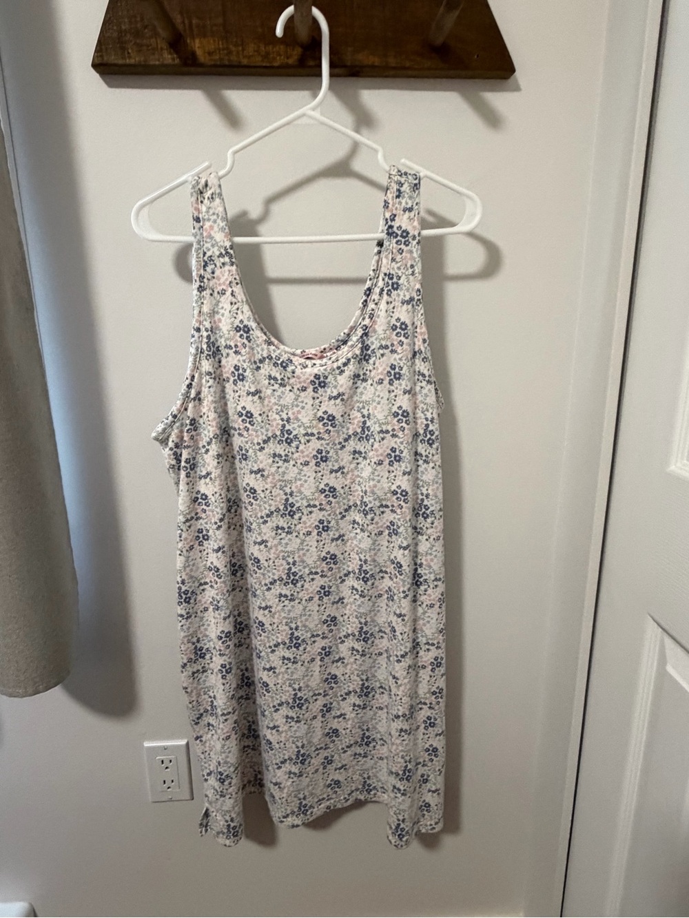 LaVie En Rose White Floral Tank Chemise with Blue & Pink Accents